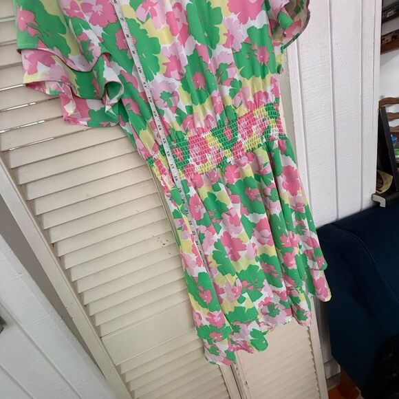 Pink and Green Flutter Sleeve A-Line Sundress - Picture 5 of 11